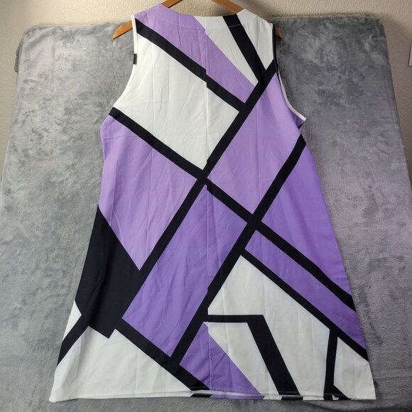 Sleeveless‎ Shift Dress Womens 1XL Purple White Geometric Print Modern Retro - Picture 5 of 8